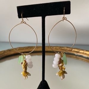 Cloisonné Fish and Quartz Hoop Earrings